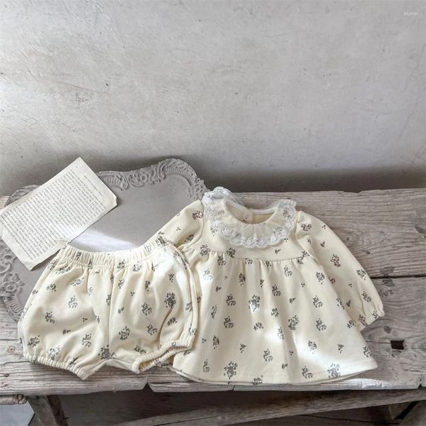 Set di abbigliamento 2 pezzi Set per bambina autunno inverno Baby pizzo floreale top pantaloncini abito da principessa abiti da neonato coreano