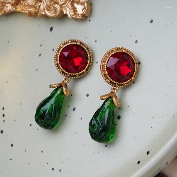 Dangle brincos vintage luxo tribunal francês verde lágrima pingente índia noiva moda longo eardrop