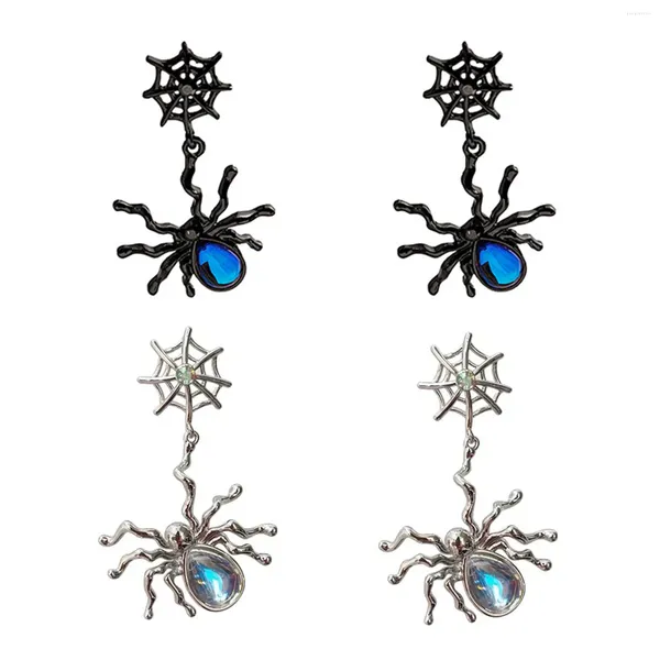 Baumelnde Ohrringe, Punk-Spinnen-Tropfen, übertreiben, schwarze, hohle Ohrclips, trendiger asymmetrischer Schmuck, Accessoires für Damen, Halloween