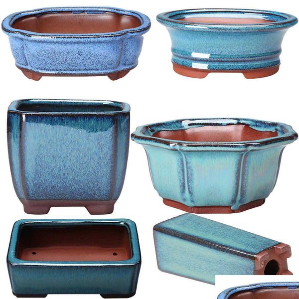 Plantadores Potes Estilo Chinês Bonsai Pots Respirável Stoare com Buracos Treinamento Flowerpot Cerâmica Artesanato 210712 Drop Delivery Home Gar OT8SZ