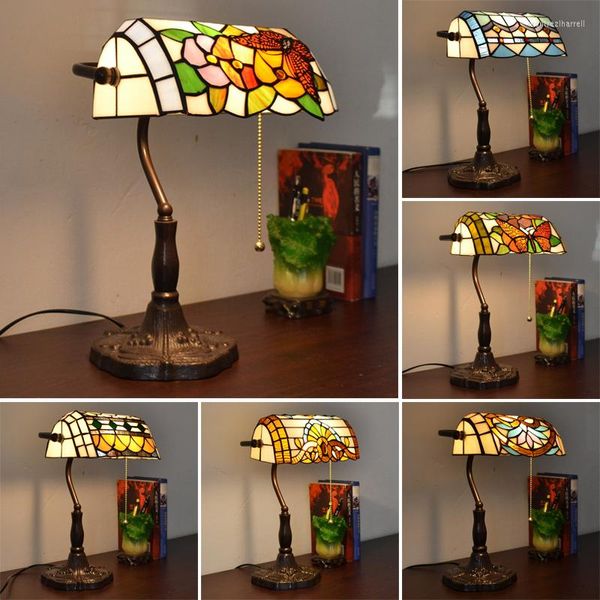 Tischlampen Vintage Buntglas für Schlafzimmer Nachttisch Mittelmeer Tiffany Schreibtischlampe Wohnzimmer Dekoration Ständer Nachtlicht