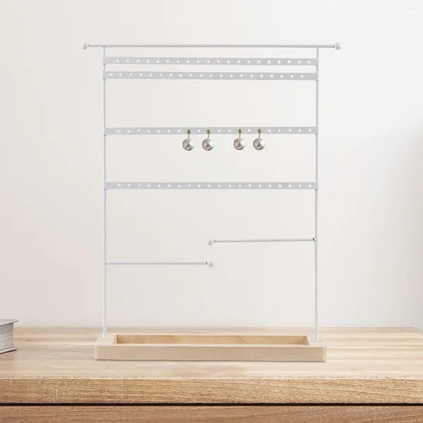 Schmuckbeutel Display Organizer mit Holztablett Vitrine Ohrringhalter für Schlafzimmer Desktop Eardrop Halsketten Kette