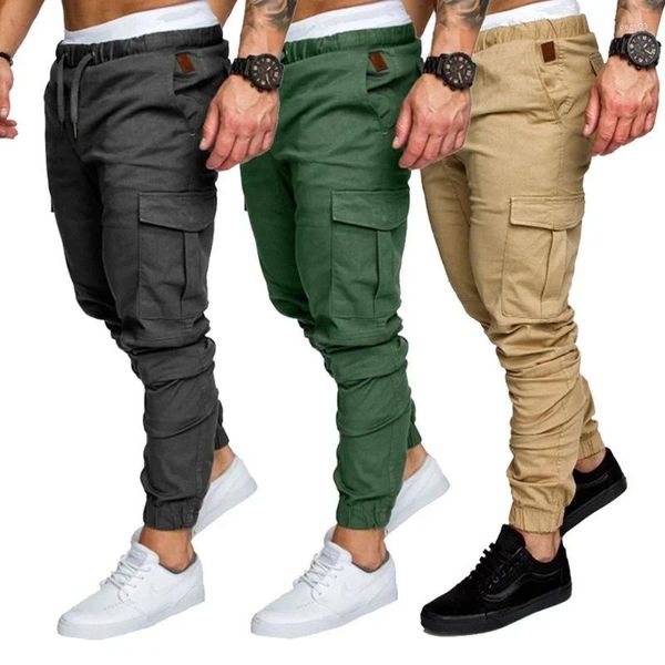 Pantaloni da uomo da uomo slim fit cargo da combattimento multitasche pantaloni da lavoro per escursionismo all'aperto con coulisse tuta casual per uomo