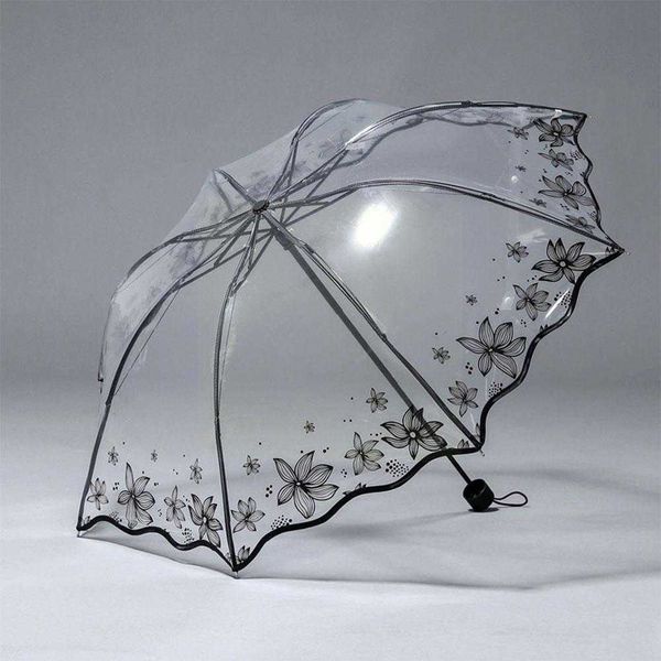 Regenschirm-Frauen transparenter Regenschirm-faltender Sommer-freier Regenschirm für Regen-und Sonne-wasserdichte Frauen-Regenschirme freies Verschiffen sombrillas P230413