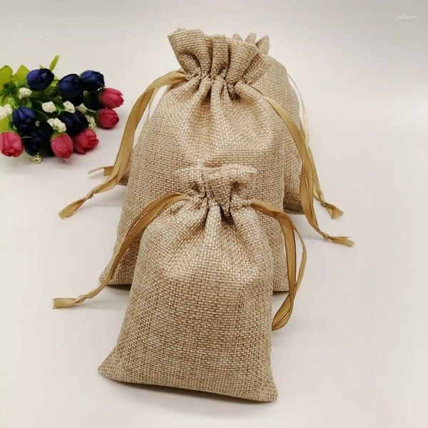Sacchetti per gioielli 5 pezzi di nastro di seta sacchetto di iuta sacco con coulisse sacchetto piccolo per imballaggio display matrimonio regalo di Natale