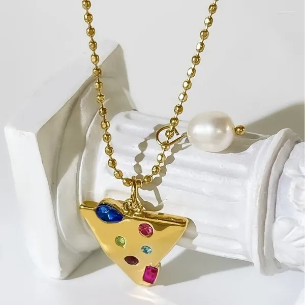 Ожерелья с подвесками Minar, модные многоцветные колье из нержавеющей стали с цирконием и пресноводным жемчугом для женщин, позолоченные 18 карат