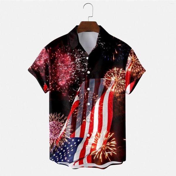 Erkek sıradan gömlekler 4 Temmuz 3d Amerikan bayrağı grafik gömlek adam gevşek nefes alabilen yaz camisas blusas bağımsızlık günü kısa kollu