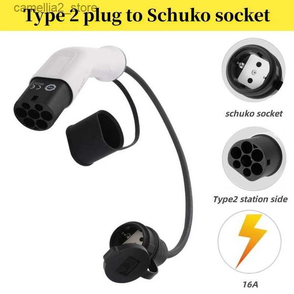 Acessórios para veículos elétricos 16A Type2 para SCHUKO Elétrico Tipo 2 Plugue lateral de carregamento Schuko Soquete EV Adaptador EVSE Conector do carregador Q231113