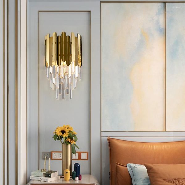 Wandleuchten Gold Crystal Sconce 3 Ebenen Beleuchtung Lampe Moderne Leuchte Schlafzimmer Esszimmer Flur Treppe