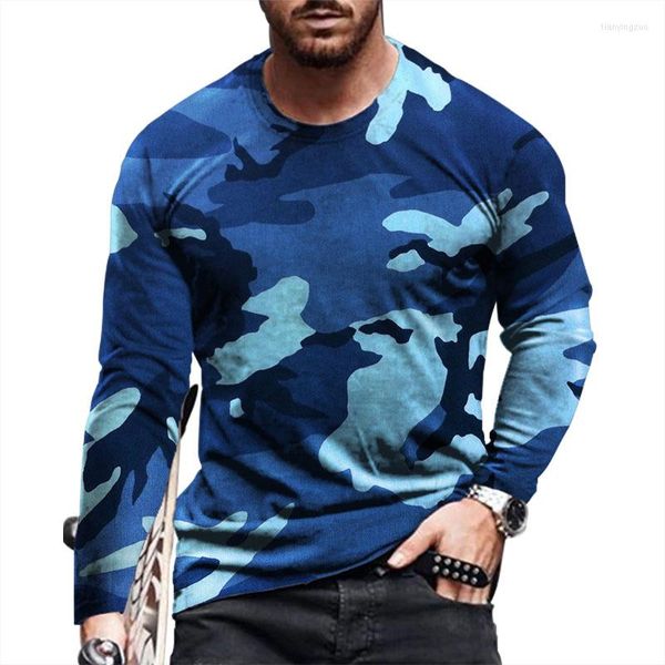 Herren-T-Shirts Herren-Langarm-T-Shirt Jungle Camouflage Imitation Cotton Printing Pullover Wear