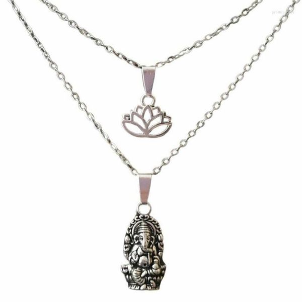 Цепи готический слон Ganesh Lotus Om Ohm подвесной ожерелье Женское йога хэмса ручная многослойная многослойная кофера