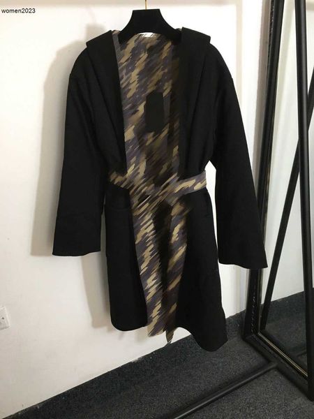 Mulheres de luxo casaco designer trench coats marca reversível com capuz senhoras casacos moda manga longa casacos de lã roupas femininas