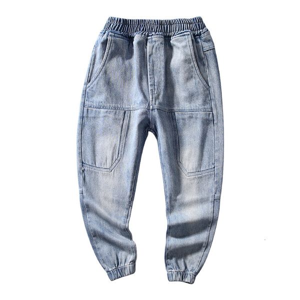 Jeans Ragazzi Jeans jogger patchwork in vita elastica per bambini da 6 a 14 anni Pantaloni Primavera e autunno Abbigliamento coreano Pantaloni in denim 230413