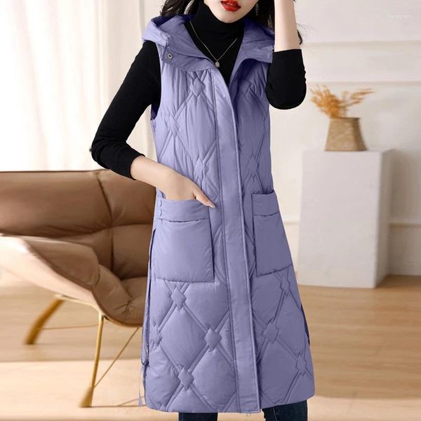 Gilet da donna Gilet autunnale 2023 Cappotto invernale alla moda con cappuccio Parka lungo senza maniche caldo Donna Abiti in stile coreano