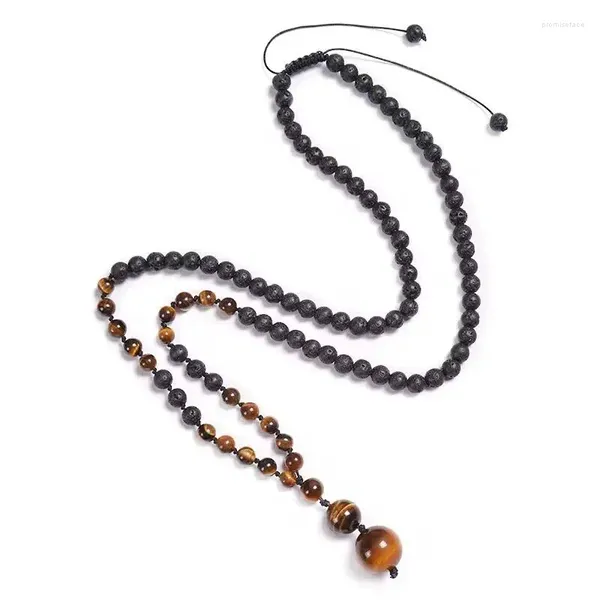 Ожерелья с подвесками, винтажное тканое ожерелье с вулканическим камнем, бисером, 16 мм, натуральное эфирное масло тигрового глаза, йога