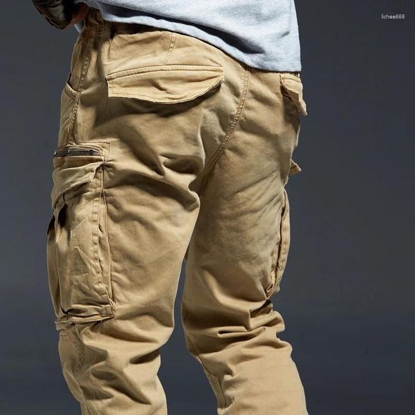 Pantalones para hombres Longitud del tobillo Correr Hombres Denim Bolsillos de algodón Cintura elástica Carga 2023 Invierno Grueso Táctico