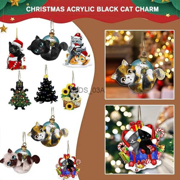 Decorazioni natalizie 2D Divertente Natale Ciondolo gatto nero 2023 Festa di Natale 2024 Anno Decorazioni natalizie Decorazioni Ornamenti Nuovo appeso Q8Q1 YQ231113