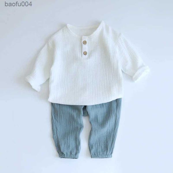 Conjuntos de roupas de bebê menino, camisetas de manga comprida + calças soltas, conjuntos de algodão orgânico, cor sólida, roupas de bebê menino para 0-4 anos r231113