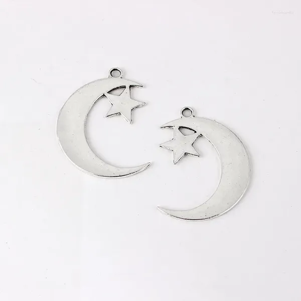 Ciondoli 20PCS Pendenti in argento tibetano con stella di luna celeste a mezzaluna per collane che fanno risultati di gioielli 44x32mm