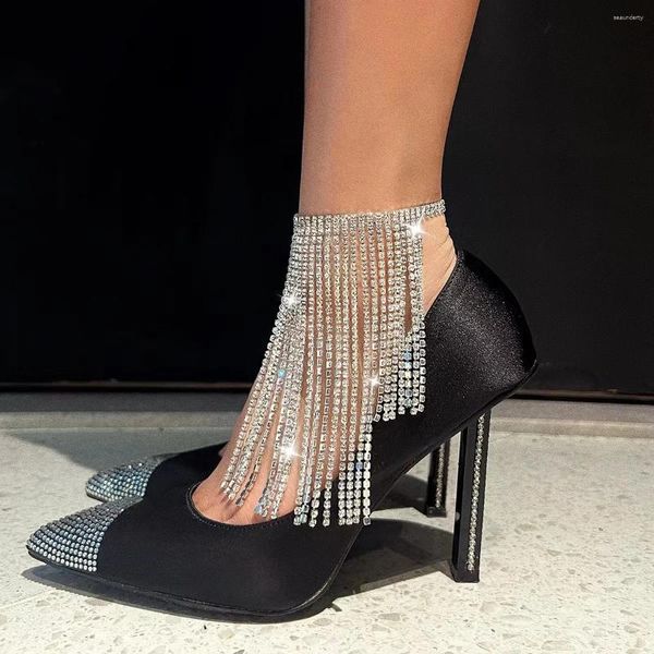 Fußkettchen Handgemacht Strass Mesh High Heel Fuß Knöchel Kette Fußkettchen Armband Für Frauen Glänzende Kristall Quaste Schuh Bein Schmuck