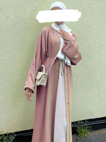 Abbigliamento etnico Eid Mubarak Pianura aperta Abaya Kimono musulmano Turchia Crepe Abaya per le donne Dubai Abito modesto islamico Abito Hijab Abito caftano