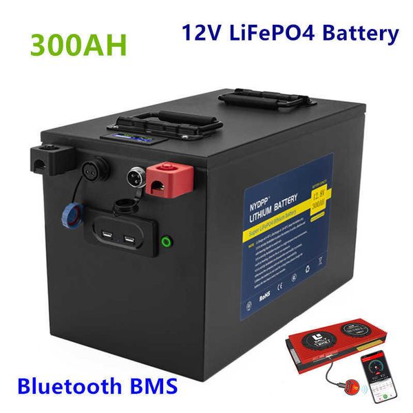 12V 300AH LIFEPO4 Bateria com Bluetooth BMS 12V LIFEPO4 300AH Bateria 12V Bateria de lítio 300AH para inversor Energia solar RV