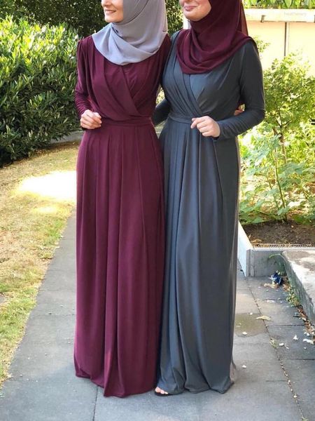 Ethnische Kleidung Plain Muslim Abaya Kleid Dubai Türkei Damen Leder Jalabiyat Ramadan 2023 Arabische Kleider für Frau Robe Jelaba Jilbabe