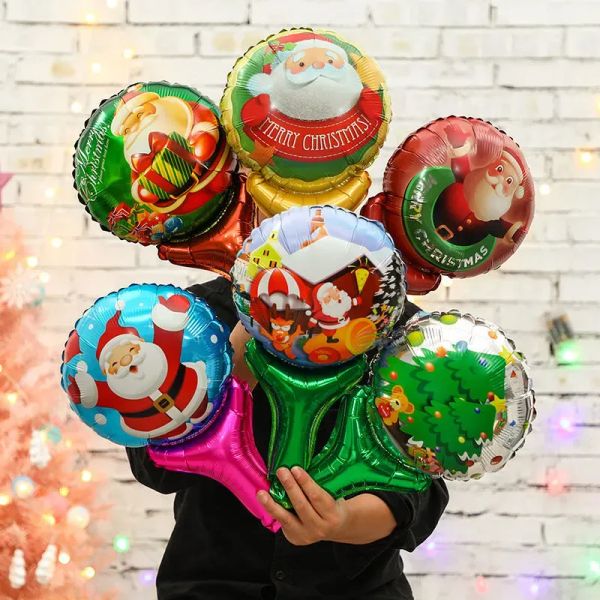 Palloncini natalizi rotondi Decorazione bastoncino Mano che tiene palloncini in stagnola Decorazioni per la casa per feste Albero di Babbo Natale Buon Natale Globos Forniture Giocattoli gonfiabili per regali per bambini 1113