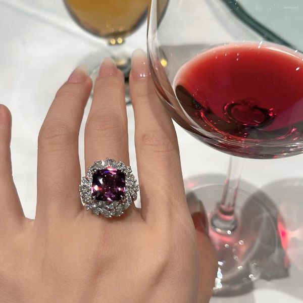 Alyans Çiçek Süper Flash Luxury Mor parlak Zirkonya Takı Lady Ring Prom Balo Sevgililer Günü Yıldönümü Hediyesi D840