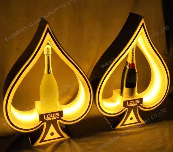 Led luminoso garrafa de vinho sinal de néon ace of spade champagne glorifier display vip garrafa apresentador bandeja de serviço para boate