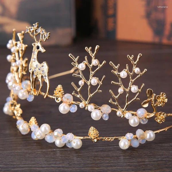 Fermagli per capelli Corone di perle di cristallo Strass Tiara Spose Fascia per capelli Gioielli placcati a colori Corona da principessa Accessori da sposa di moda