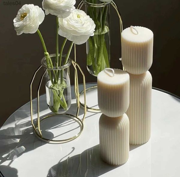 Aromaterapia Accessori per la decorazione della casa Decorazioni moderne Colonna a strisce Candele profumate geometriche Candela decorativa di lusso per stanza grande YQ231113