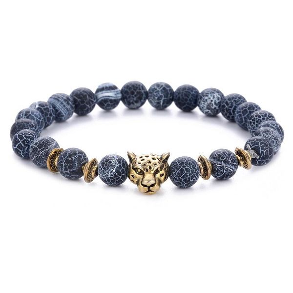 Strand Beaded Strands Trendy Weathered Stone Leopard Head Bracciale per donna Uomo Natural Tiger Eye Lava Beads Bracciali Gioielli