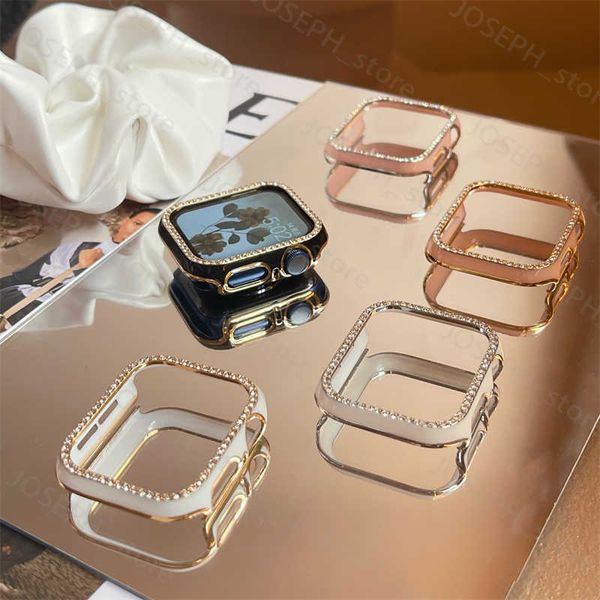 Outros acessórios de moda Case de creme de diamante brilhante de luxo para Apple Watch 41mm 38mm 45 40mm Tampa dura a laser de 40 mm para Iwatch Series 8 7 6 SE 5 4 3 2 J230413