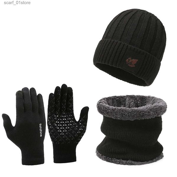 Chapéus Lenços Conjuntos 3pcs Homens Mulheres Cachecol Chapéu E Gs Define Cor Sólida Tricô Anel Beanie Chapéu Outono Inverno Tricô Conjuntos Mais Quentes BandanaL231113