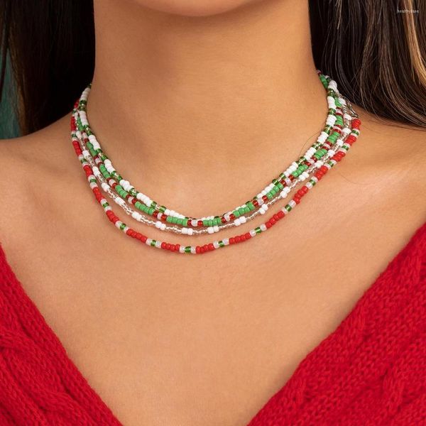 Girocollo IngeSight.Z Boho Collana di perline di semi colorati per le donne Coreano dolce collare fatto a mano catena clavicola gioielli di Natale