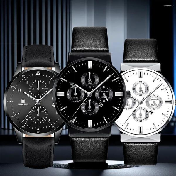 Relógios de pulso Top Luxury Business Mens Watch 2023 Elegante Multi Dial Calendário Casual Homem Couro Esportes Relógio Relógio Presente Orologi Uomo