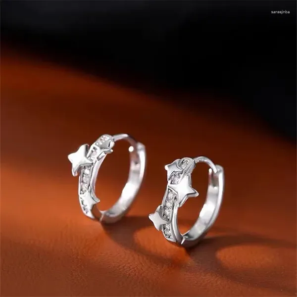 Orecchini a cerchio in argento 925 con ago in zircone trasparente con stella piercing per donne ragazze regalo di gioielli punk E1258