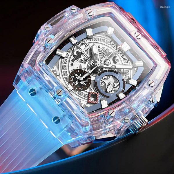 Armbanduhren Tonneau Transparente Kunststoffuhr Männer Frauen Uhr 2023 Mode Sport Casual Einzigartige Quarz Luxus Square Herren