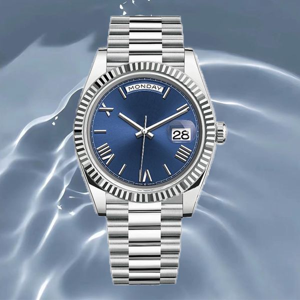 Relógio de luxo para homem relógios de alta qualidade 41mm calendário data luxo feminino dia data relógios redondos de aço inoxidável à prova d'água safira relógios de pulso presente com caixa