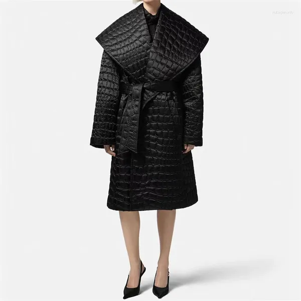 Giacca invernale da donna Trench 2023 in stile coreano con collo alto imbottito in finta pelle di coccodrillo imbottito in cotone Y2k