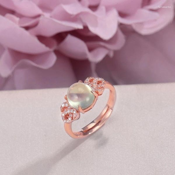 Anéis de cluster Pedra preciosa natural para mulheres jóias finas 925 prata 8 7mm prehnite oval anel verde acessórios de casamento nupcial R-PR012