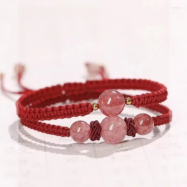 Link-Armbänder, Original, einzigartige Bedeutung, süßer, cooler Stil, fortgeschrittener Sinn, rotes Seil, gewebtes Erdbeer-Kristall-Armband