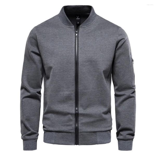 Jaquetas masculinas Inglaterra Estilo Homens Casual Slim Fit Bomber Jaqueta Casaco Sólido Preto Cinza Braço Bolso Respirável Jogging Outerwear College Man