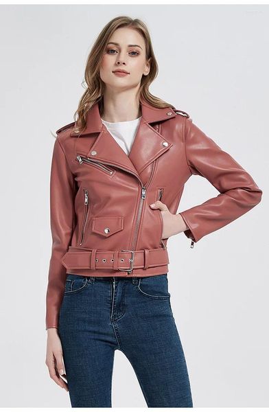 Damen Leder 2023 Herbst PU Jacke Schlank Kurz Dünn Biker Reißverschluss Revers