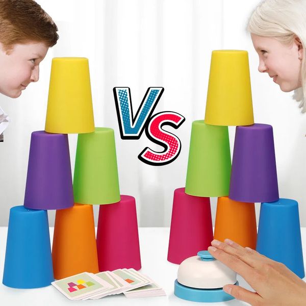 Reisetöpfchen, Stapelbecher, Geschwindigkeitsspiel, Spielzeug, Montessori-Pädagogik, intellektuelle Erleuchtung mit Karte, Farbkognition, Logiktraining, Geschenke 231110