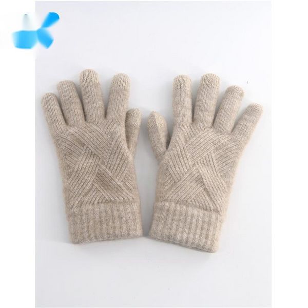 Touchscreen stampato di design Sistema invernale per la giornata delle donne Guanti di lana da equitazione caldi lavorati a maglia a cinque dita spessi