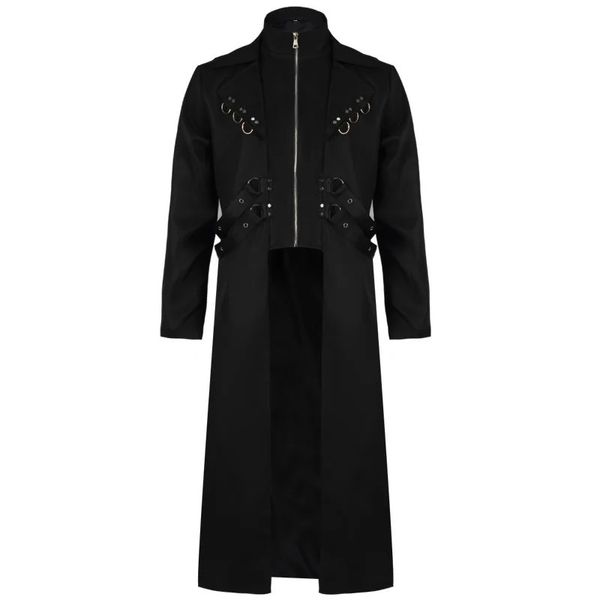 Misturas de lã masculina Mens Preto Steampunk Tailcoat Jaqueta Victorian Gótico Trench Coat Homens Renascença Pirata Jaquetas Traje de Halloween S-5XL 231102