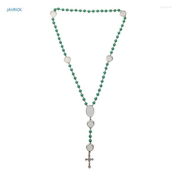 Catene Cattoliche Collana Lady Girl Trasferimento di calore Metallo bianco Preghiera Rosario Catena Croce Gioielli cristiani Regalo per donna Uomo