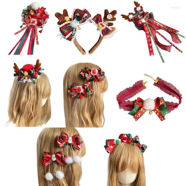 Grampos de cabelo Chapéu de Natal com chifres de veado Lolitas Clip Handmade Acessórios Headband para meninas